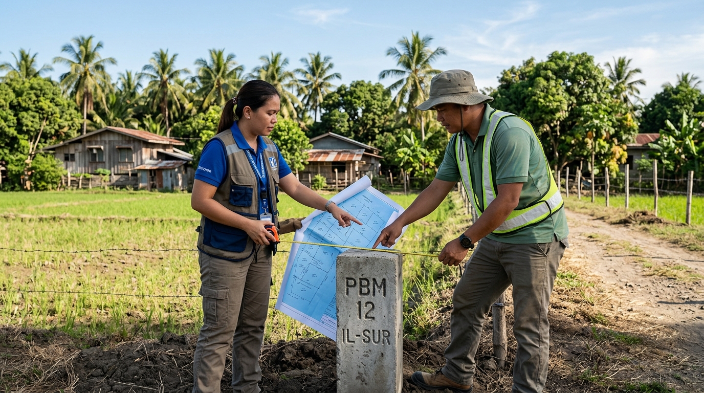 On-site property boundary monument (mojon) and cadastral survey inspection in Ilocos Sur, Philippines