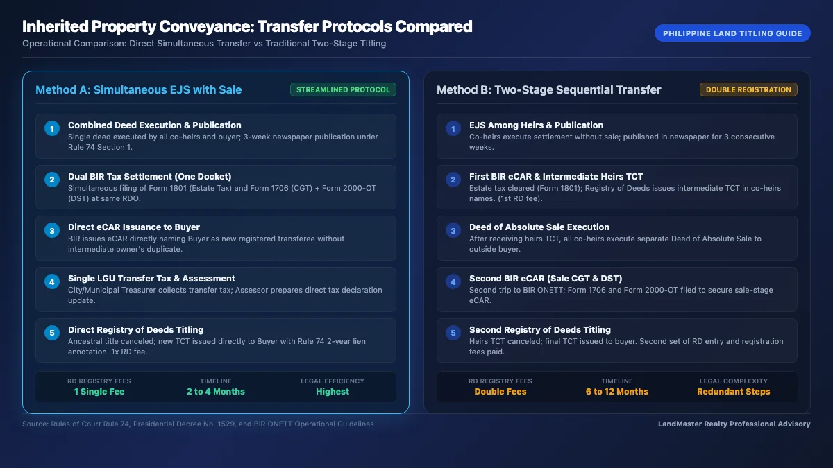 Operational Process Comparison: Simultaneous Extrajudicial Settlement with Sale vs Traditional Two-Stage Transfer
